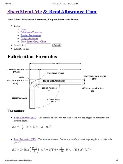 mathematics for sheet metal fabrication|sheet metal calculation formula.